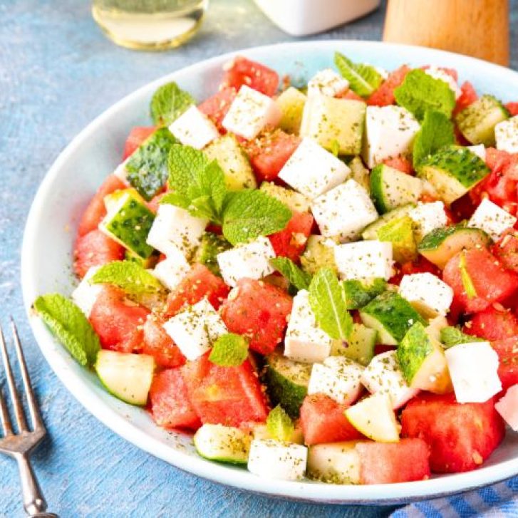 Wassermelone Salat mit Feta und Gurke und Infos